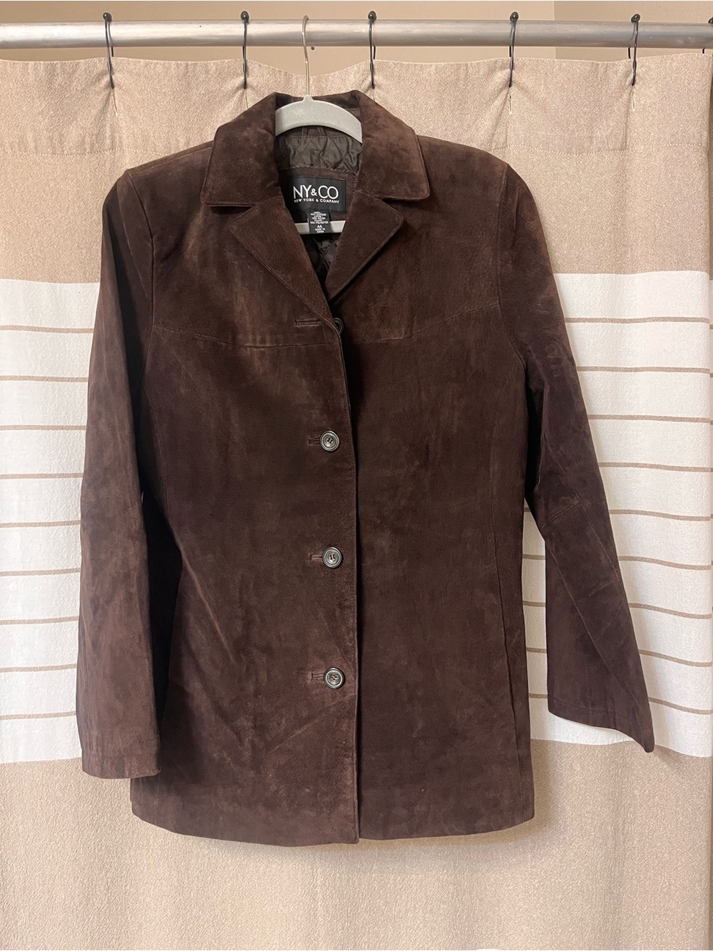 New York & Company Dark Brown Suede Button-Front Jacket